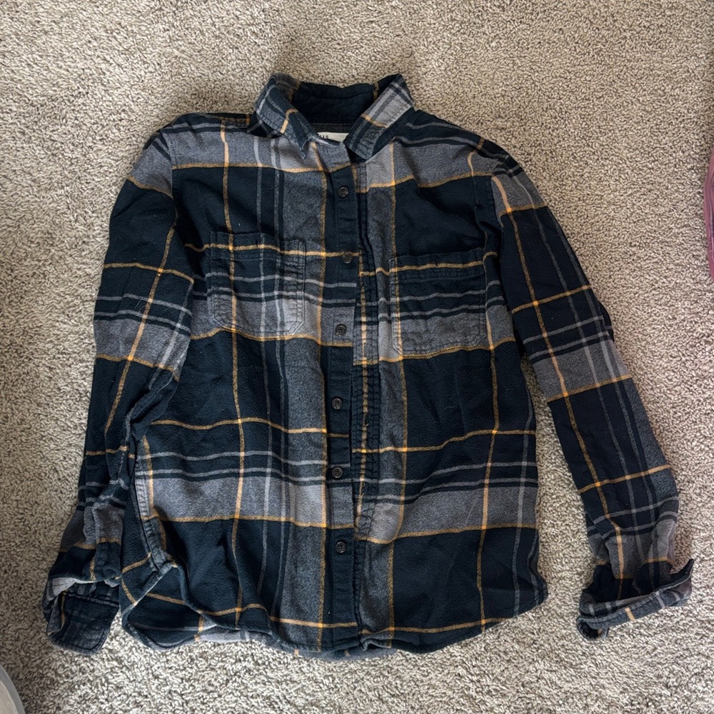 GAP Men's Black, Gray & Yellow Plaid Button-Down Shirt
